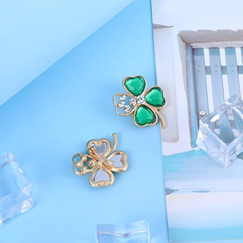 Amosfun Trébol de Cuatro Hojas Broche trébol Ahueca hacia Fuera Rhinestone Solapa Pin St. Patricks Day Decor 2pcs