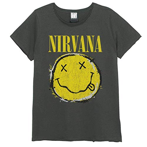 Amplified Nirvana desgastado hacia fuera Smiley mujer camiseta