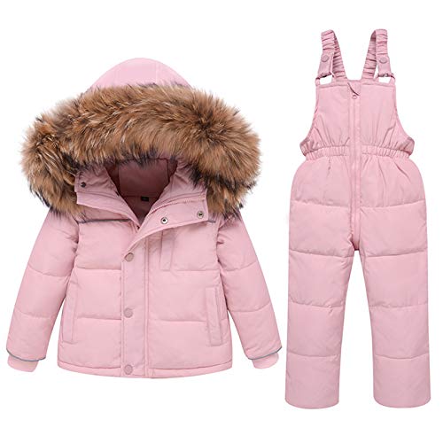 amropi Traje de Nieve Niña Niño Chaqueta con Capucha + Pantalones 2 Piezas Invierno Conjunto de Esquí Rosa,2-3 años