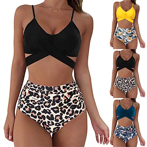 AMYGG Mujeres Criss Cross Trajes de Baño de Cintura Alta Vendaje Bikini Wrap Top Traje de Baño Vendaje Atlético Traje de Baño Halter Trajes de Baño de Dos Piezas H M