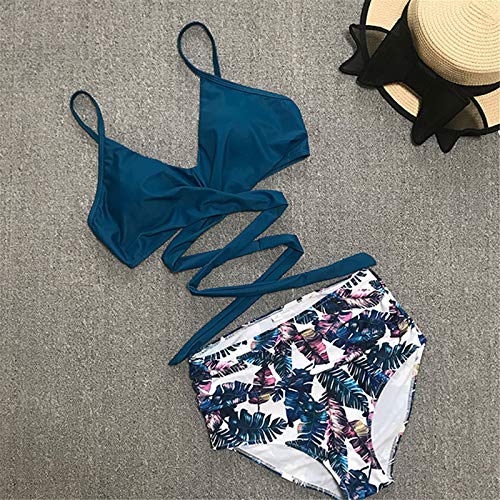 AMYGG Mujeres Criss Cross Trajes de Baño de Cintura Alta Vendaje Bikini Wrap Top Traje de Baño Vendaje Atlético Traje de Baño Halter Trajes de Baño de Dos Piezas H M