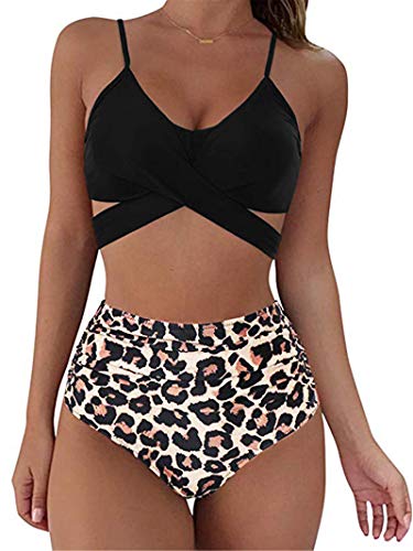 AMYGG Mujeres Criss Cross Trajes de Baño de Cintura Alta Vendaje Bikini Wrap Top Traje de Baño Vendaje Atlético Traje de Baño Halter Trajes de Baño de Dos Piezas H M
