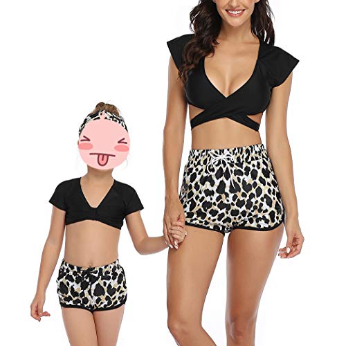 AmzBarley Traje de Baño Niña 3 Piezas Conjunto,Bañador Niña Braga Baja Cintura+Shorts+Manga Corta Top Set Verano Playa Piscina Nadar Natación Ropa Girls Swimwear Swimming Costume,342A/9-10 Años