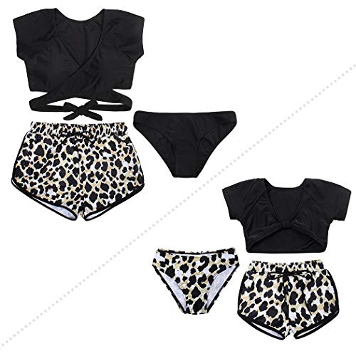 AmzBarley Traje de Baño Niña 3 Piezas Conjunto,Bañador Niña Braga Baja Cintura+Shorts+Manga Corta Top Set Verano Playa Piscina Nadar Natación Ropa Girls Swimwear Swimming Costume,342A/9-10 Años