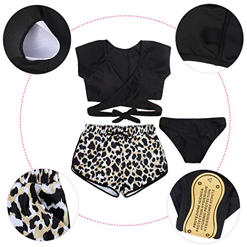 AmzBarley Traje de Baño Niña 3 Piezas Conjunto,Bañador Niña Braga Baja Cintura+Shorts+Manga Corta Top Set Verano Playa Piscina Nadar Natación Ropa Girls Swimwear Swimming Costume,342A/9-10 Años