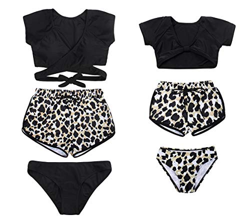 AmzBarley Traje de Baño Niña 3 Piezas Conjunto,Bañador Niña Braga Baja Cintura+Shorts+Manga Corta Top Set Verano Playa Piscina Nadar Natación Ropa Girls Swimwear Swimming Costume,342A/9-10 Años