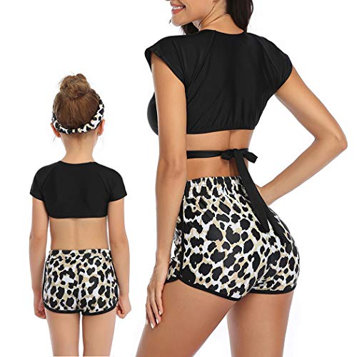 AmzBarley Traje de Baño Niña 3 Piezas Conjunto,Bañador Niña Braga Baja Cintura+Shorts+Manga Corta Top Set Verano Playa Piscina Nadar Natación Ropa Girls Swimwear Swimming Costume,342A/9-10 Años