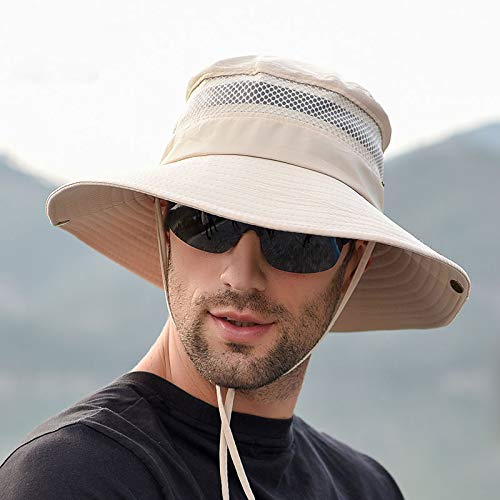 anaoo Sombrero Hombre Gorra de Verano Sombrero Pesca del Sol Gorra al Aire Libre Sombrero Playa Hombre Plegable De ala Ancha Protección UV, Color Beige