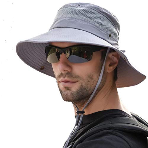 anaoo Sombrero Hombre Gorra de Verano Sombrero Pesca del Sol Gorra al Aire Libre Sombrero Playa Hombre Plegable De ala Ancha Protección UV, Color Gris