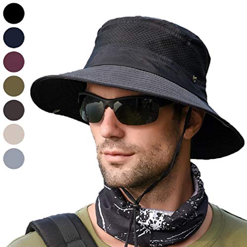 anaoo Sombrero Hombre Gorra de Verano Sombrero Pesca del Sol Gorra al Aire Libre Sombrero Playa Hombre Plegable De ala Ancha Protección UV, Color Negro