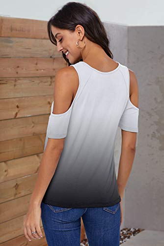 Ancapelion Cold Shoulder - Camiseta de manga corta para mujer, elegante, informal, para verano, cuello redondo con nudos Color gris. XL