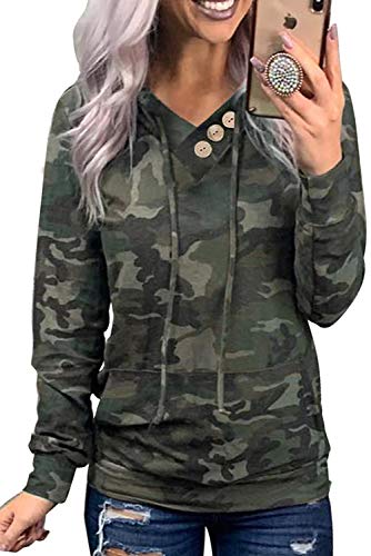 Ancapelion Sudadera con capucha para mujer, moderna, informal, deportiva, de manga larga, para otoño verde camuflaje. L