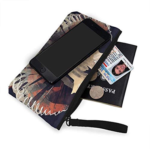 Ancient Skull Queen Monedero de lona para mujer, bolsa de maquillaje, bolsa con cierre, cartera para mujer, 4.5 pulgadas x 8.5 pulgadas