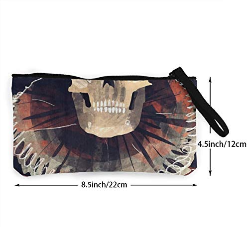 Ancient Skull Queen Monedero de lona para mujer, bolsa de maquillaje, bolsa con cierre, cartera para mujer, 4.5 pulgadas x 8.5 pulgadas