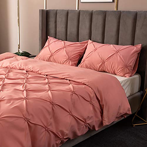 Ancoree Pizca Plisado Pintuck Juegos de Fundas para Edredón Color Sólido Ropa de Cama con Cierre de Cremallera,3 Pieces,1 Fundas para Edredón, 2 Fundas de Almohada (Cameo,King-220x240cm)