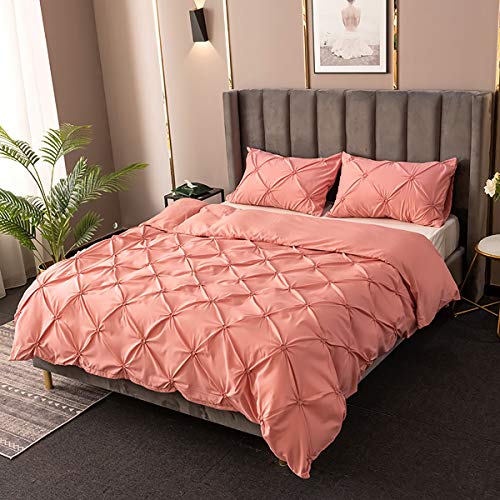 Ancoree Pizca Plisado Pintuck Juegos de Fundas para Edredón Color Sólido Ropa de Cama con Cierre de Cremallera,3 Pieces,1 Fundas para Edredón, 2 Fundas de Almohada (Cameo,King-220x240cm)