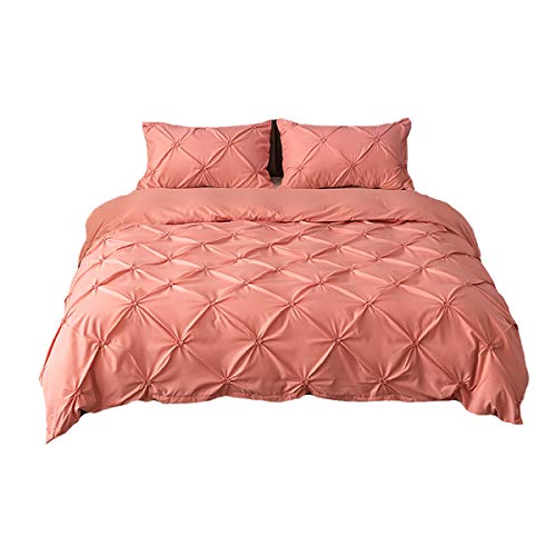 Ancoree Pizca Plisado Pintuck Juegos de Fundas para Edredón Color Sólido Ropa de Cama con Cierre de Cremallera,3 Pieces,1 Fundas para Edredón, 2 Fundas de Almohada (Cameo,King-220x240cm)