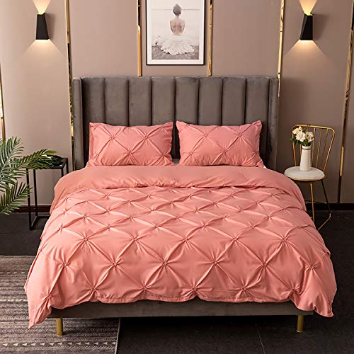 Ancoree Pizca Plisado Pintuck Juegos de Fundas para Edredón Color Sólido Ropa de Cama con Cierre de Cremallera,3 Pieces,1 Fundas para Edredón, 2 Fundas de Almohada (Cameo,King-220x240cm)