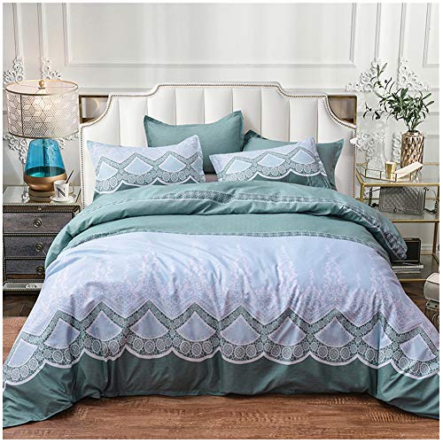 Ancoree Simple Floral Juegos de Fundas para Edredón, Flor Sets de Ropa de Cama con Cierre de Cremallera, 3 Piezas, 1 Funda de Edredón, 2 Fundas de Almohada (Green,King-240x220)