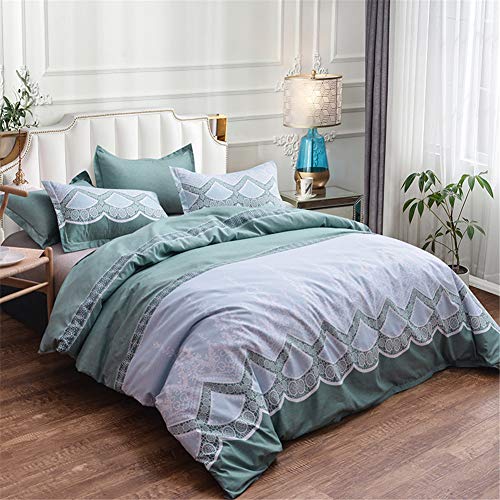 Ancoree Simple Floral Juegos de Fundas para Edredón, Flor Sets de Ropa de Cama con Cierre de Cremallera, 3 Piezas, 1 Funda de Edredón, 2 Fundas de Almohada (Green,King-240x220)