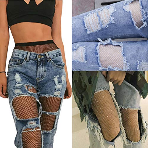 ANDIBEIQI 3 Pares Medias de Rejilla Medias de Malla Pantimedias de Malla para Mujeres con cristal, negro/blanco/desnudo