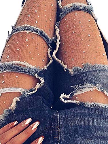 ANDIBEIQI 3 Pares Medias de Rejilla Medias de Malla Pantimedias de Malla para Mujeres con cristal, negro/blanco/desnudo