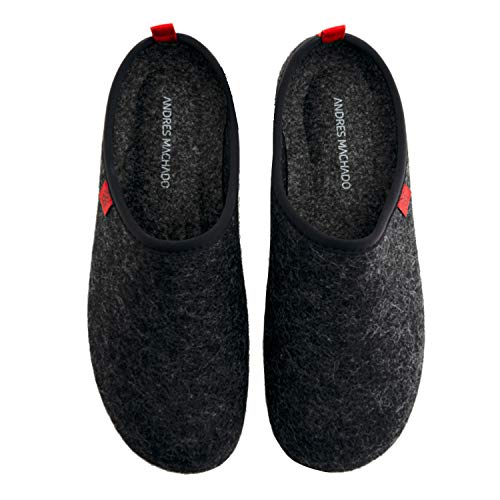 Andres Machado - Zapatillas de Estar por casa para Hombre y Mujer de Invierno - Dynamic- Slippers - para Unisex Adulto - Suela de Goma Vulcanizada Resistente y Antideslizante. Negro EU 44