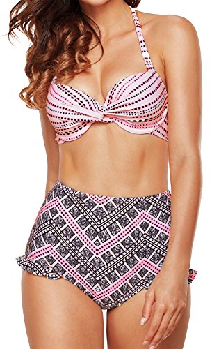 Angerella Mujer Retro Polka Punto Cintura Alta Traje de baño Bikini