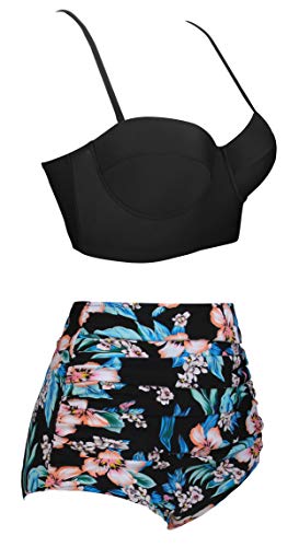 Angerella Mujer Retro Vintage con Alambre Talle Alto Trajes de Baño Bikini,Medium