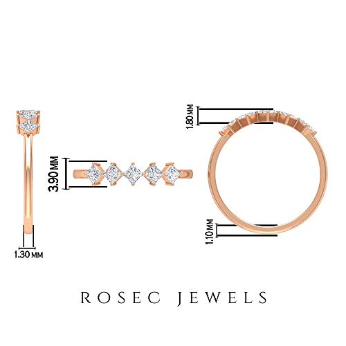Anillo de boda de diamante certificado de 0,6 quilates, anillo único de ropa de trabajo, anillo de compromiso de diamante de corte princesa, 14K Oro rosa, Size:EU 65