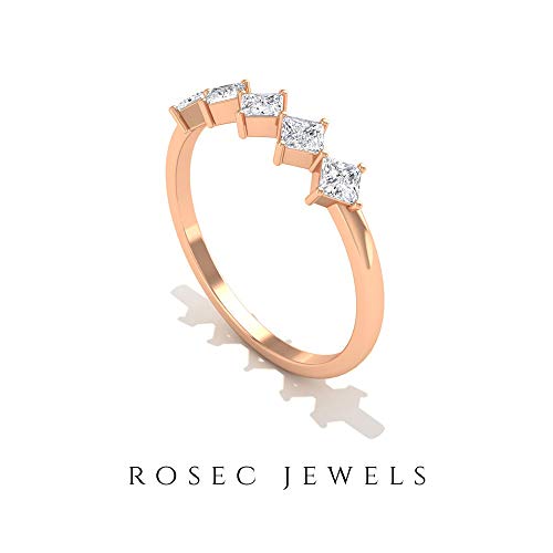 Anillo de boda de diamante certificado de 0,6 quilates, anillo único de ropa de trabajo, anillo de compromiso de diamante de corte princesa, 14K Oro rosa, Size:EU 65