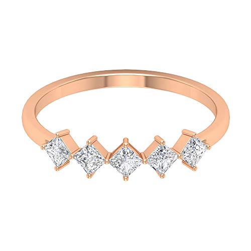 Anillo de boda de diamante certificado de 0,6 quilates, anillo único de ropa de trabajo, anillo de compromiso de diamante de corte princesa, 14K Oro rosa, Size:EU 65