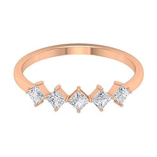 Anillo de boda de diamante certificado de 0,6 quilates, anillo único de ropa de trabajo, anillo de compromiso de diamante de corte princesa, 14K Oro rosa, Size:EU 65