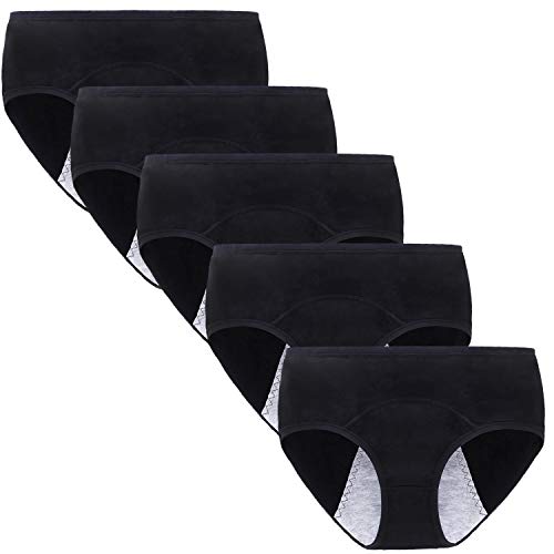 Anntry Chicas Grandes Algodón de protección Período Menstrual Bragas Adolescentes Malla Respirable Bragas a Prueba de Fugas Mujer (M, 5Negro)