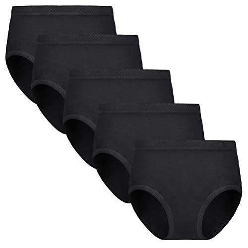 Anntry Ropa Interior sin Costuras para Mujer, de Cintura Alta, Transpirable, de algodón Suave, Bragas Hipster para Damas, Paquete de 5 (XL, 5Negro)