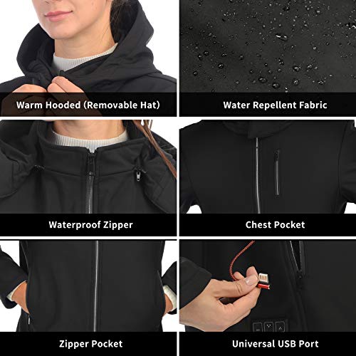 Anoopsyche Chaqueta Calefactable para Hombre y Mujer, Chamarra recargable USB con 8 elementos calefactores, Abrigo calefactora con ajuste de temperatura de 3 niveles, Apto para deportes al aire libre