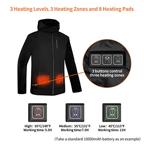 Anoopsyche Chaqueta Calefactable para Hombre y Mujer, Chamarra recargable USB con 8 elementos calefactores, Abrigo calefactora con ajuste de temperatura de 3 niveles, Apto para deportes al aire libre