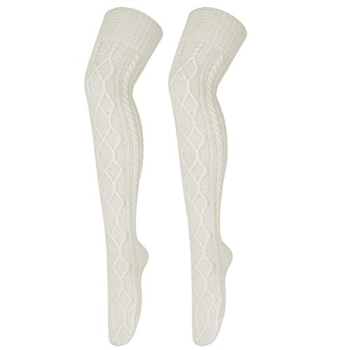ANSUG Calcetines altos para mujer Calcetines por encima de la rodilla Medias de arranque de hilo de lana tejida Calcetines caseros de interior y calentadores de invierno para piernas