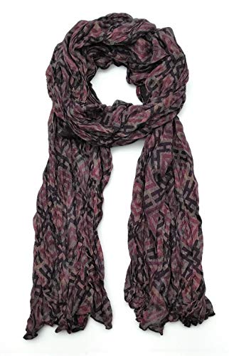 ANTHER Pañuelo Foulard Reversible para Mujer Cálido y Suave, 2 diseños en 1, Material: 100% Polyester (34x168 cm) (Granate)