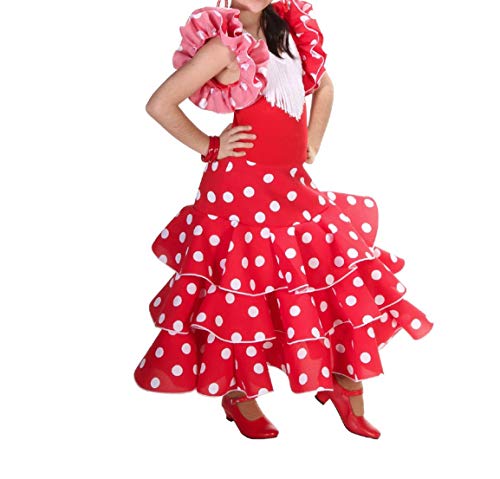 Anuka Vestido de niña para Danza Flamenco o sevillanas (Rojo, 8/9 años)