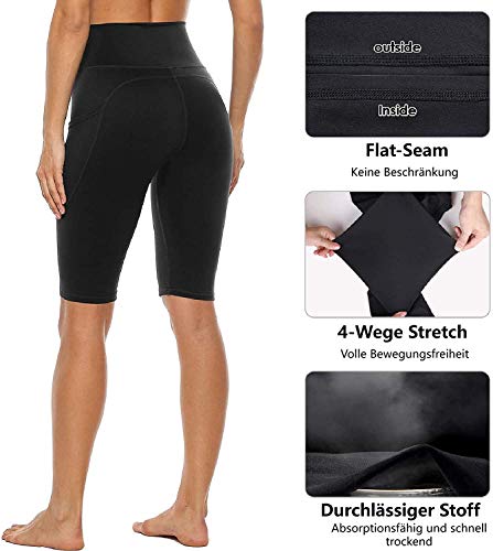 Anwell Mallas cortas para mujer con bolsillo para el móvil, color negro, pantalones de yoga de cintura alta Negro L