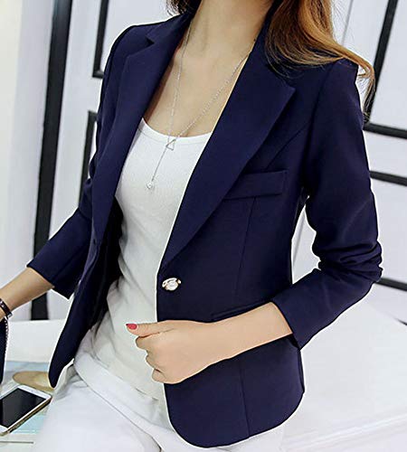 AnyuA Blazer,Mujeres Slim Fit La Solapa Bolsillo Chaqueta de Traje Marina de Guerra S