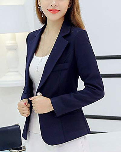 AnyuA Blazer,Mujeres Slim Fit La Solapa Bolsillo Chaqueta de Traje Marina de Guerra S