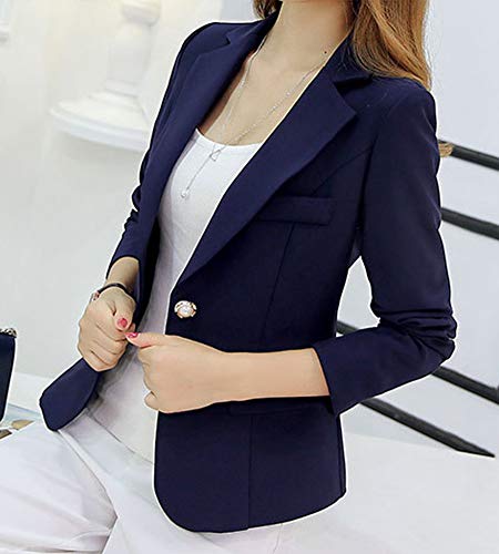 AnyuA Blazer,Mujeres Slim Fit La Solapa Bolsillo Chaqueta de Traje Marina de Guerra S