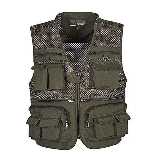 AnyuA Hombres Chalecos de Pesca Múltiples Bolsillos para Pesca Varios Bolsillos Fotografía Trekking Esercito Verde L