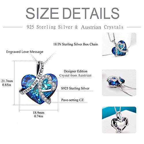 Aoboco Collar con colgante de corazón de plata de ley con cristales de Swarovski y texto en inglés "I love you forever"