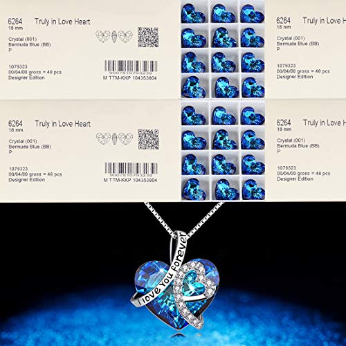 Aoboco Collar con colgante de corazón de plata de ley con cristales de Swarovski y texto en inglés "I love you forever"