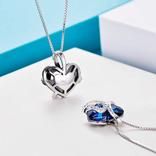 Aoboco Collar con colgante de corazón de plata de ley con cristales de Swarovski y texto en inglés "I love you forever"