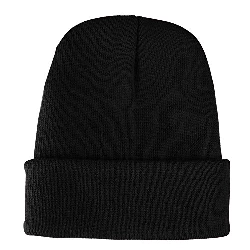 AONER Gorro de Punto de Lana Unisex Hombre Mujer Invierno Moda Sport Hip Hop (Negro, Blanco)