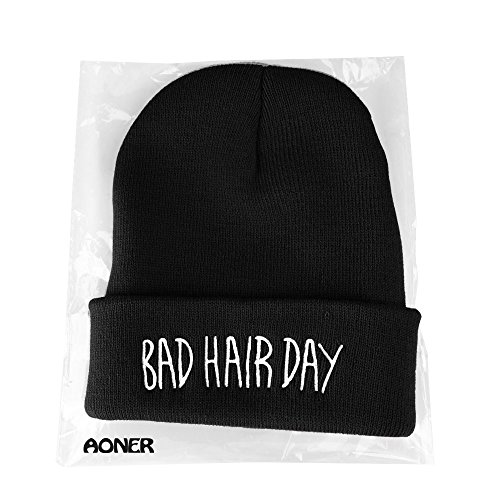 AONER Gorro de Punto de Lana Unisex Hombre Mujer Invierno Moda Sport Hip Hop (Negro, Blanco)